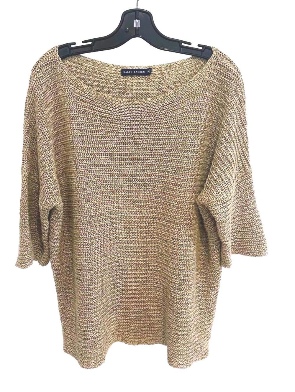Ralph Lauren Women Linen Silk Cotton Open Knit Oversized 3/4 Sleeves Sweater - M